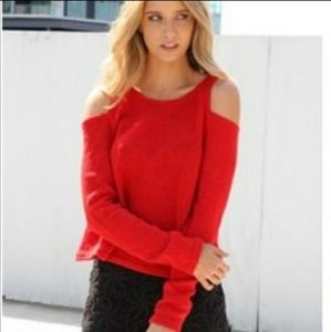 Red cold shoulder knit sweater top